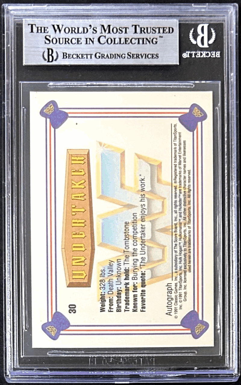 UNDERTAKER Signed 1991 Classic WWF Superstars Card #30 Beckett 14058894 - Image 2