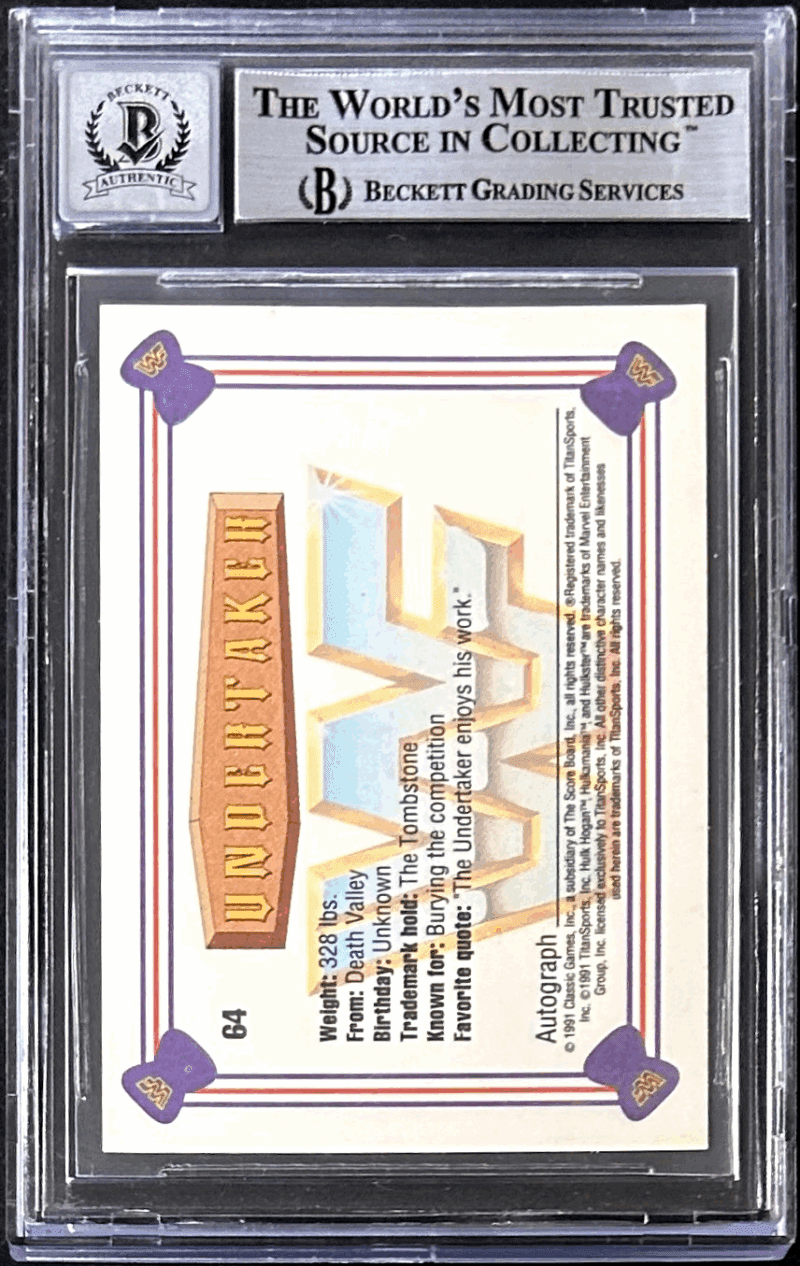 UNDERTAKER Signed 1991 Classic WWF Superstars Card #64 Beckett 14057846 Auto 10 - Image 2