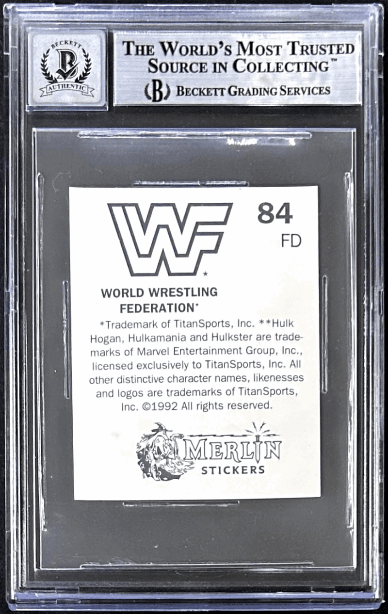 Undertaker Signed 1992 Merlin WWF WWE Stickers Card #84 Beckett 14058261 Auto 10 - Image 2