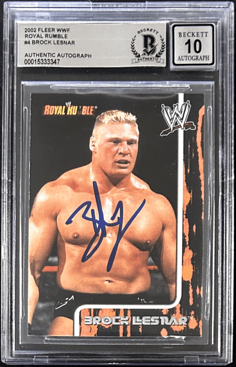 Brock Lesnar Signed 2002 Fleer WWF Royal Rumble Card #4 Beckett Auto 10 15333347