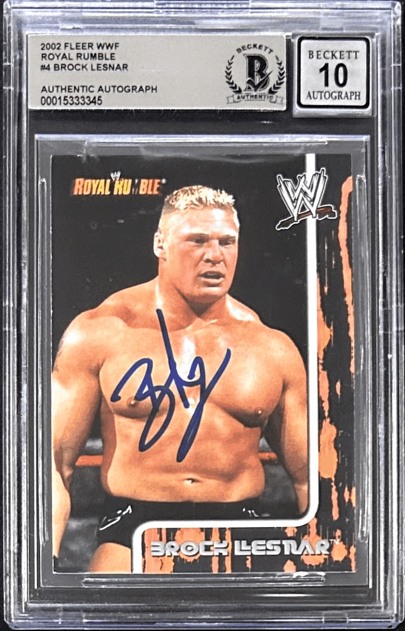 Brock Lesnar Signed 2002 Fleer WWF Royal Rumble Card #4 Beckett Auto 10 15333345