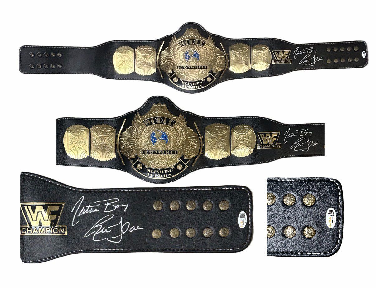 RIC FLAIR AUTOGRAPHED CUSTOM EAGLE BLACK & GOLD BELT JSA SILVER NATURE BOY