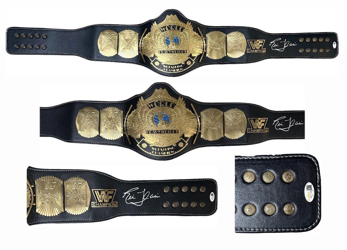 RIC FLAIR AUTOGRAPHED CUSTOM EAGLE BLACK & GOLD BELT JSA SILVER