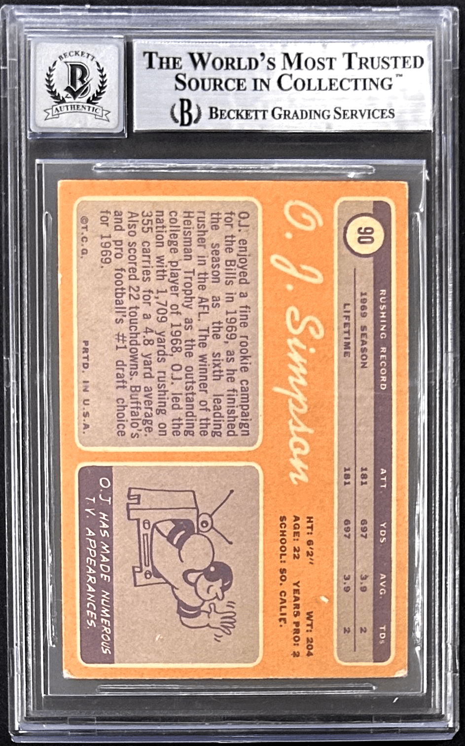 O.J. Simpson Signed 1970 Topps Rookie Card BAS 14058505 Auto 10 The Juice - Image 2