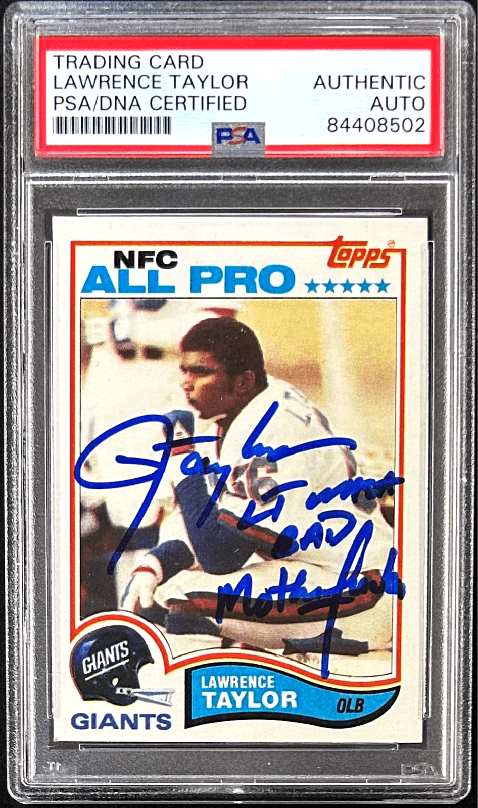 Lawrence Taylor Signed Autographed 1982 Topps Card #434 PSA/DNA 84408502