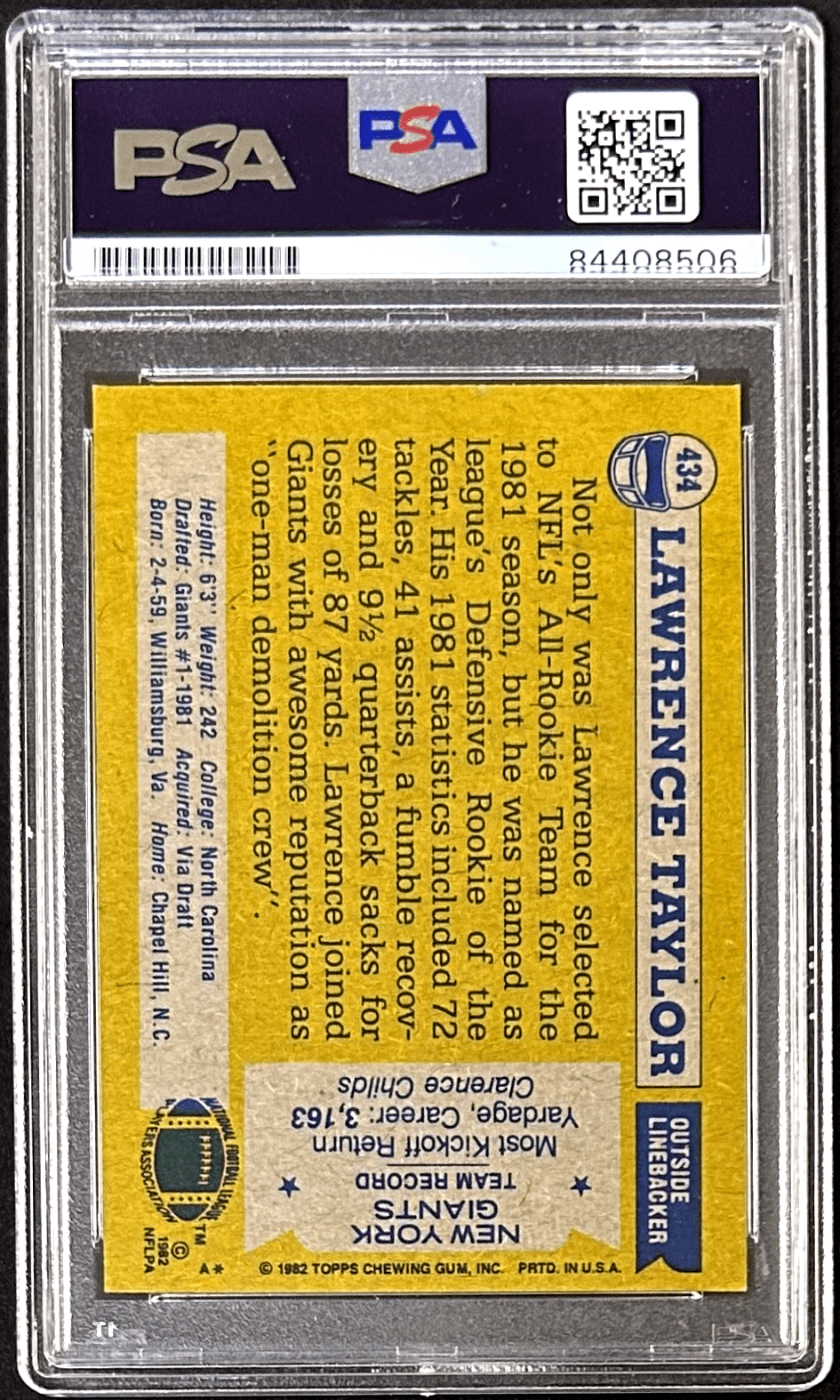 Lawrence Taylor Signed Autographed 1982 Topps Card #434 PSA/DNA 84408506 - Image 2