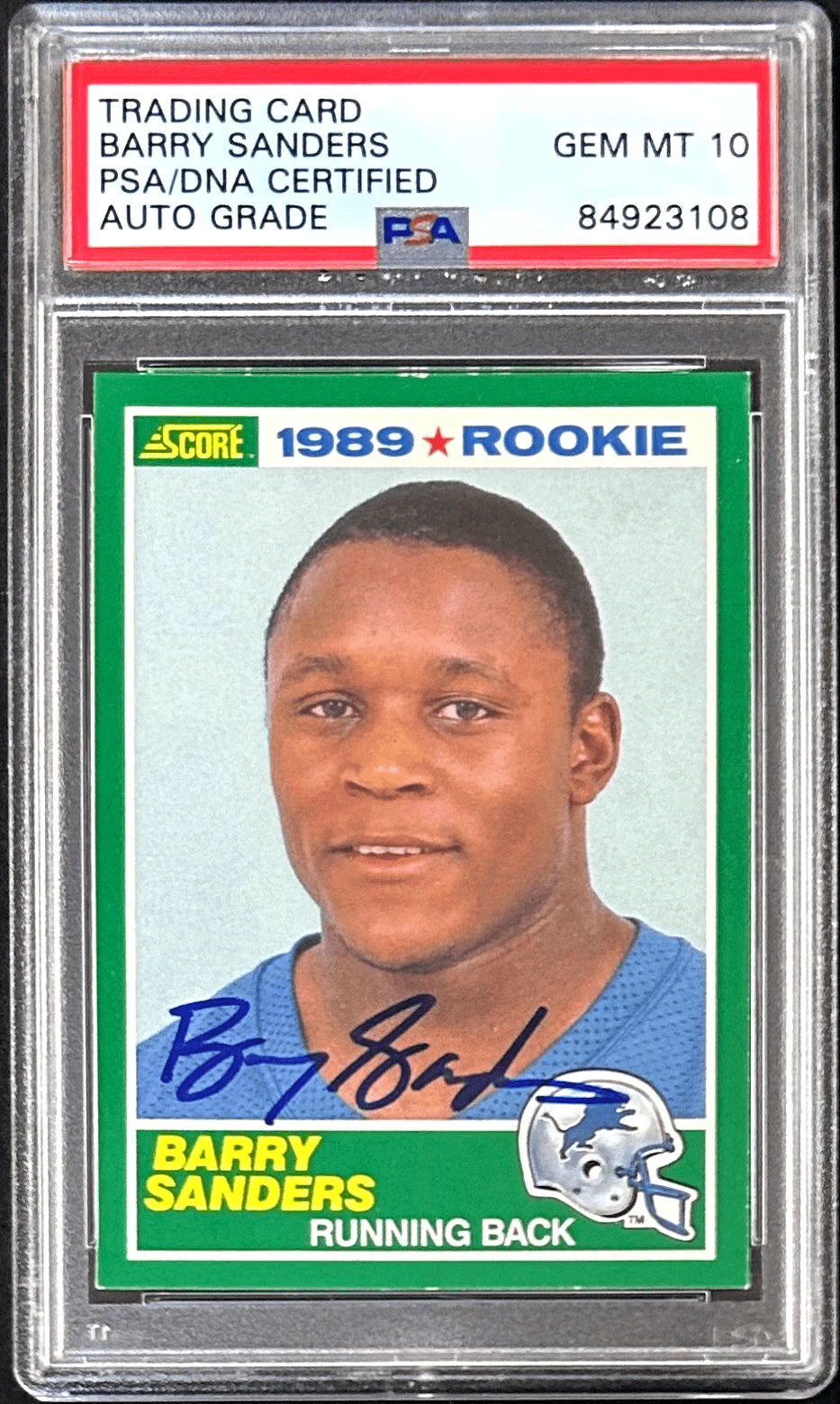 Barry Sanders Signed Autographed 1989 Score Rookie Card 257 PSA 84923108 Auto 10