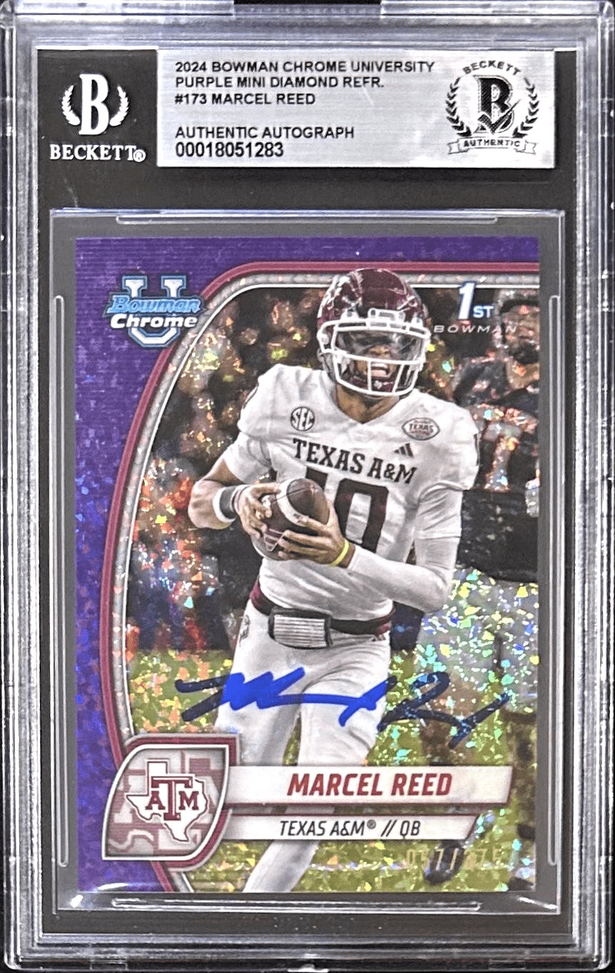 Marcel Reed Signed 2024 Bowman Chrome University Purple Card #173 BAS 18051283