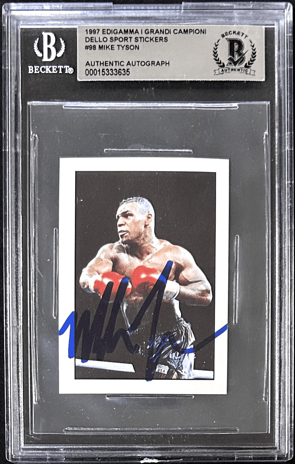 Mike Tyson Signed 1997 Edigamma Grandi Champini Sport Sticker #98 BAS 15333635