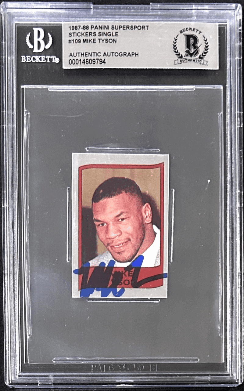 Mike Tyson Signed 1987-88 Panini Supersport Stickers Card BAS 14609794