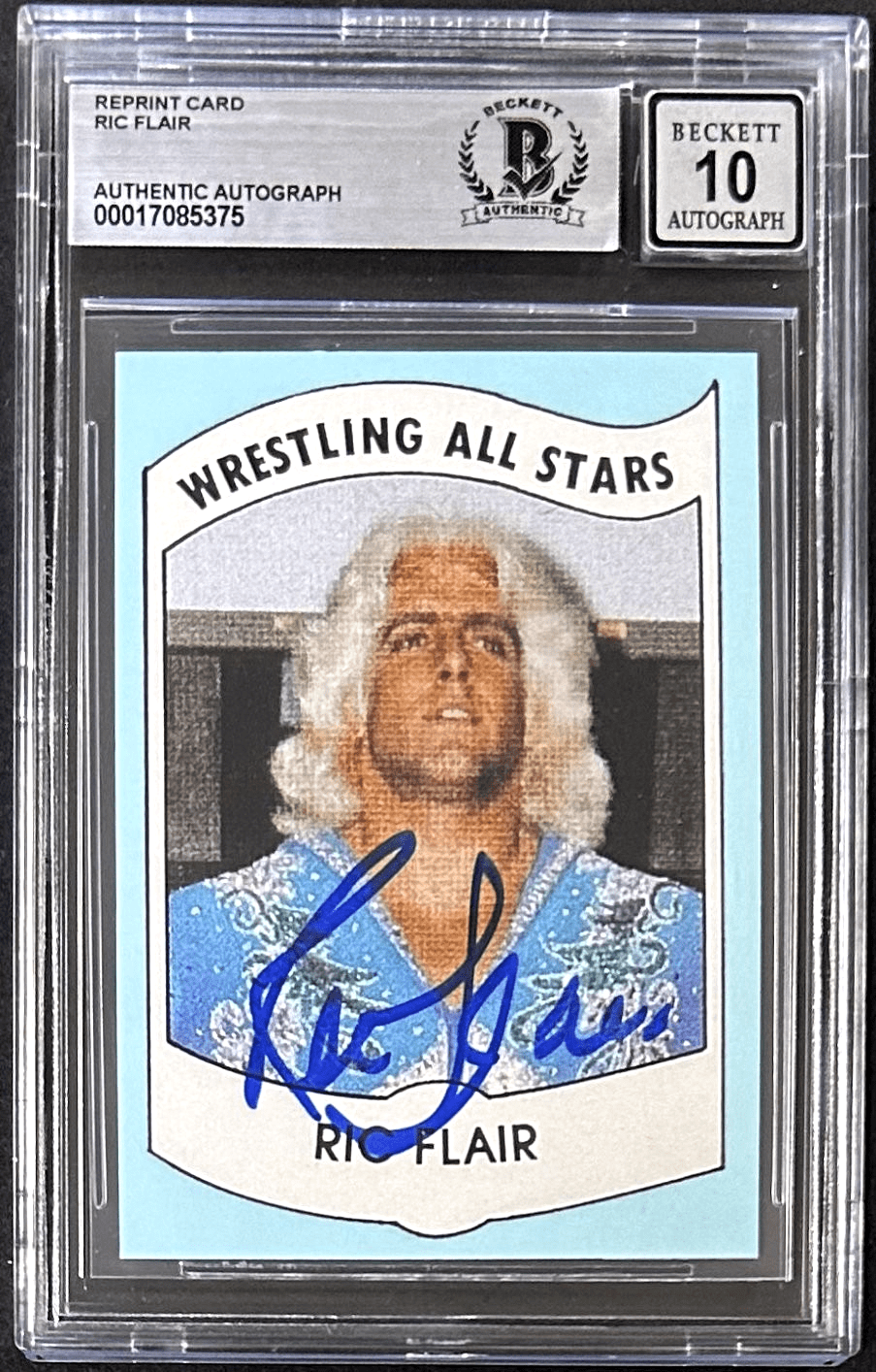 Ric Flair Signed 1982 PWE Wrestling All Stars Series REPRINT Card 27 BAS17085375