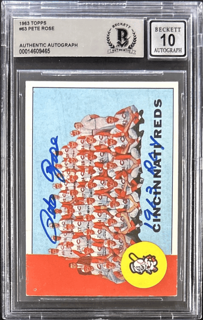 Pete Rose Signed TC 1963 Topps Card #63 Beckett 14609836 Reds 63 ROY Auto 10 - Image 2