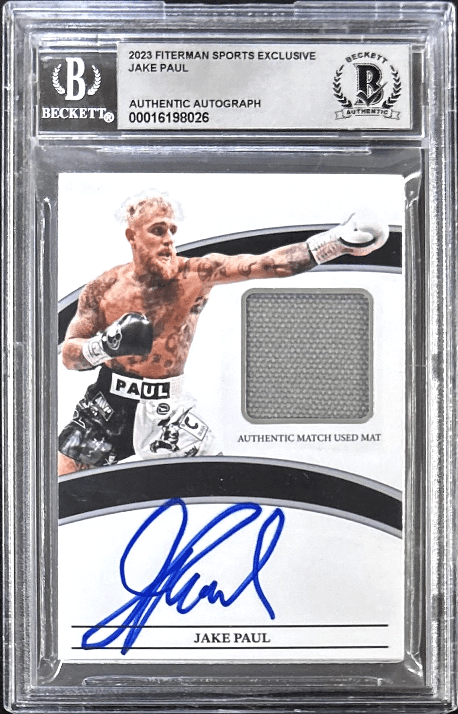 Jake Paul Signed 2023 Fiterman Sports Exclusive Match Used Mat Card BAS 16198026