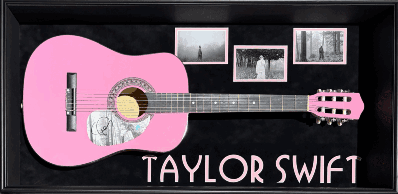Taylor Swift Signed Pink Acoustic Guitar Framed Shadowbox Beckett Folklore