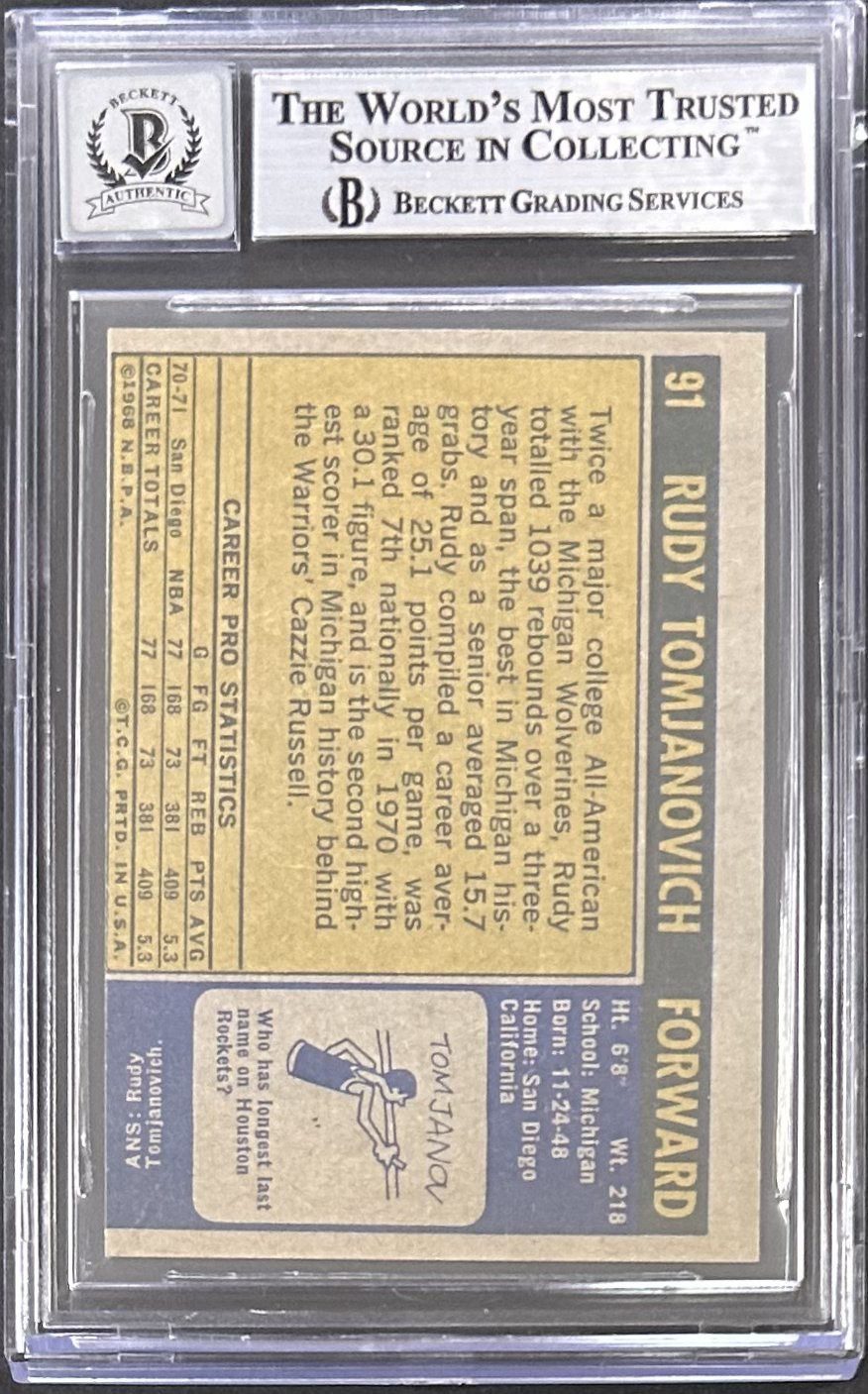 Rudy Tomjanovich 1971-72 Topps Signed Rookie Card #91 Beckett 14058440 Auto 10 - Image 2