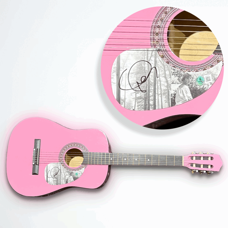 Taylor Swift Signed Pink Acoustic Guitar Framed Shadowbox Beckett Folklore - Image 3