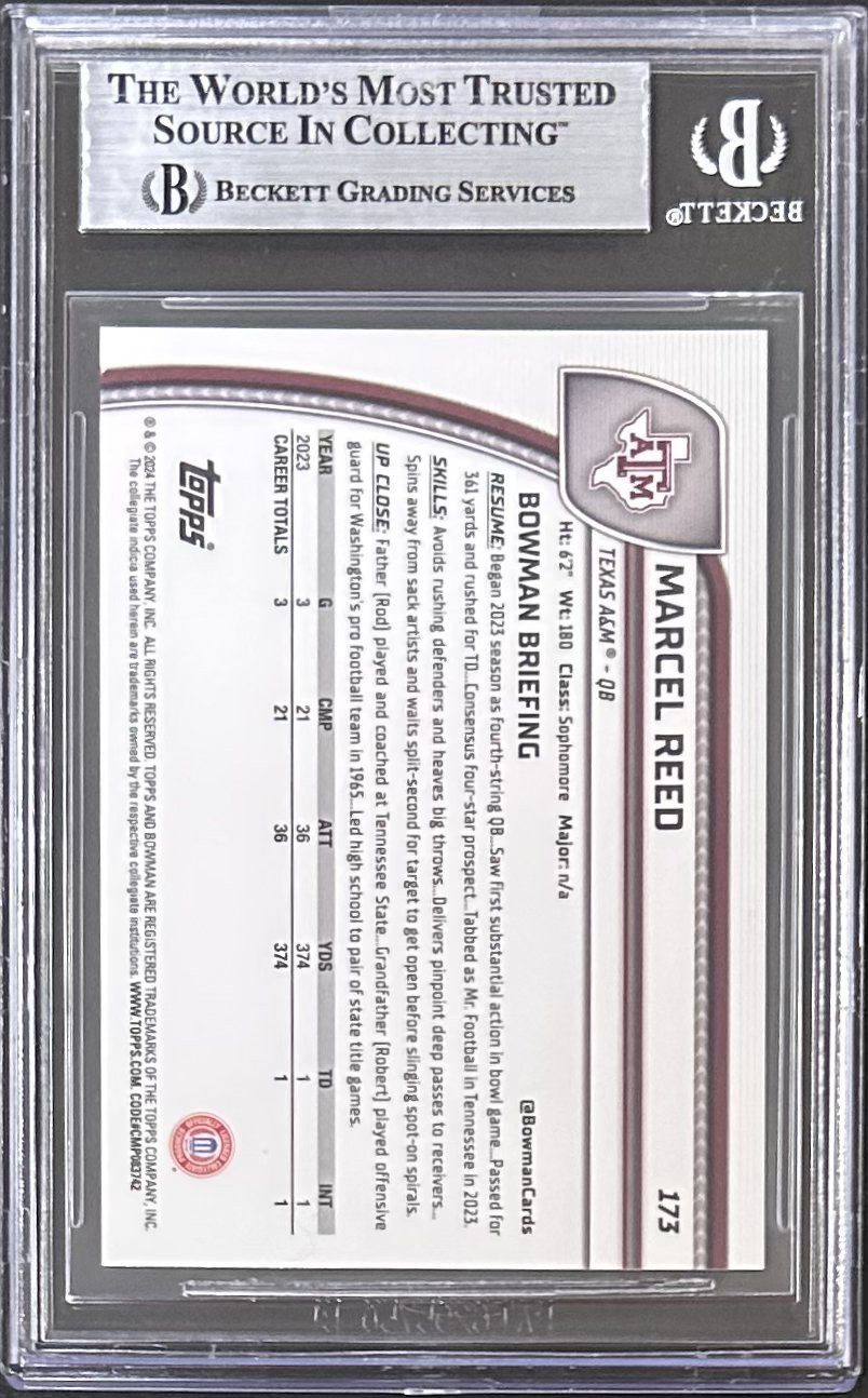 Marcel Reed Signed 2024 Bowman Chrome University Purple Card #173 BAS 18051283 - Image 2