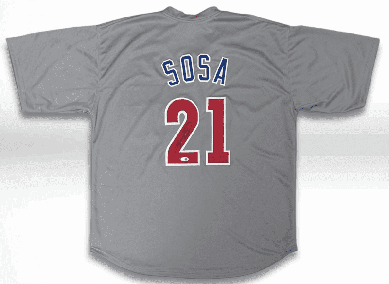 SAMMY SOSA SIGNED AUTOGRAPHED GRAY/RED/BLUE CUSTOM JERSEY JSA AUTHENTICATED - Image 2