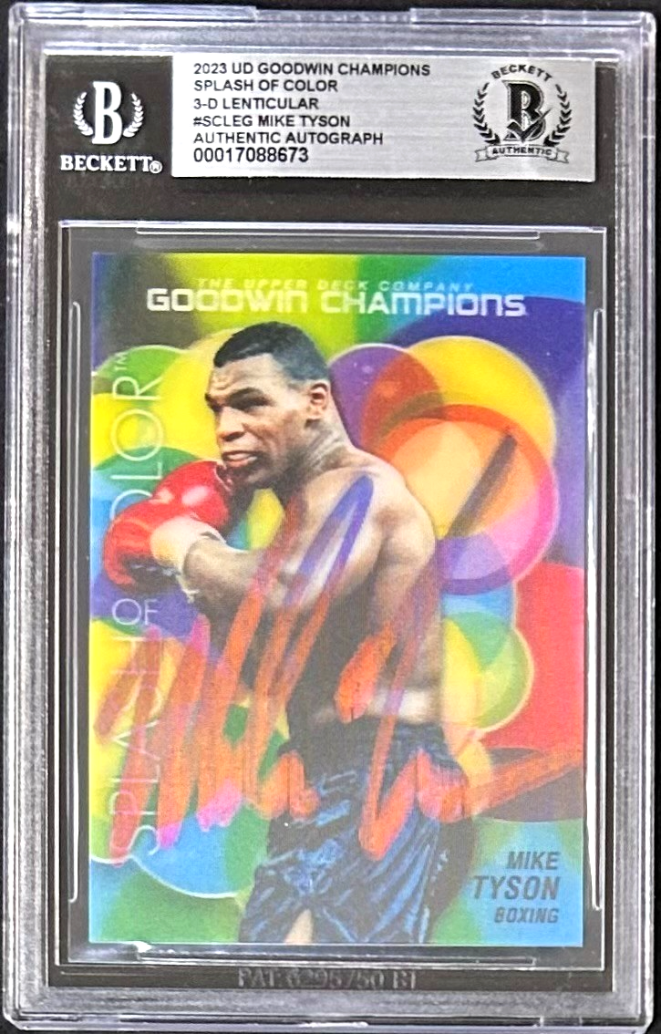 MIKE TYSON AUTOGRAPHED 2023 UD GOODWIN CHAMPIONS SPLASH OF COLOR CARD BECKETT