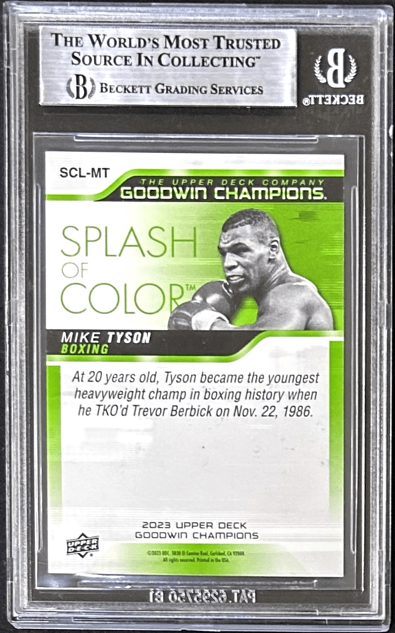 MIKE TYSON AUTOGRAPHED 2023 UD GOODWIN CHAMPIONS SPLASH OF COLOR CARD BECKETT - Image 2
