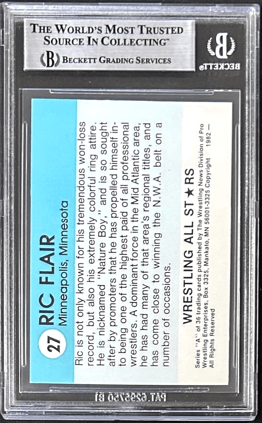 RIC FLAIR SIGNED 1982 PWE WRESTLING ALL STARS SERIES REPRINT CARD 27 BAS17089889 - Image 2