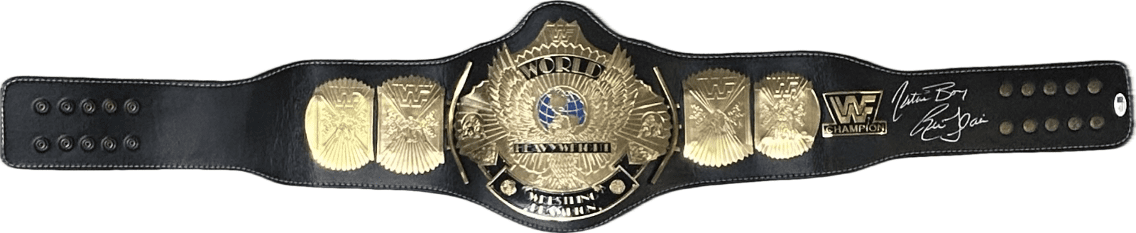 RIC FLAIR AUTOGRAPHED CUSTOM EAGLE BLACK & GOLD BELT JSA SILVER NATURE BOY - Image 2