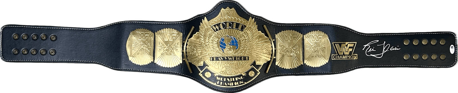 RIC FLAIR AUTOGRAPHED CUSTOM EAGLE BLACK & GOLD BELT JSA SILVER - Image 2