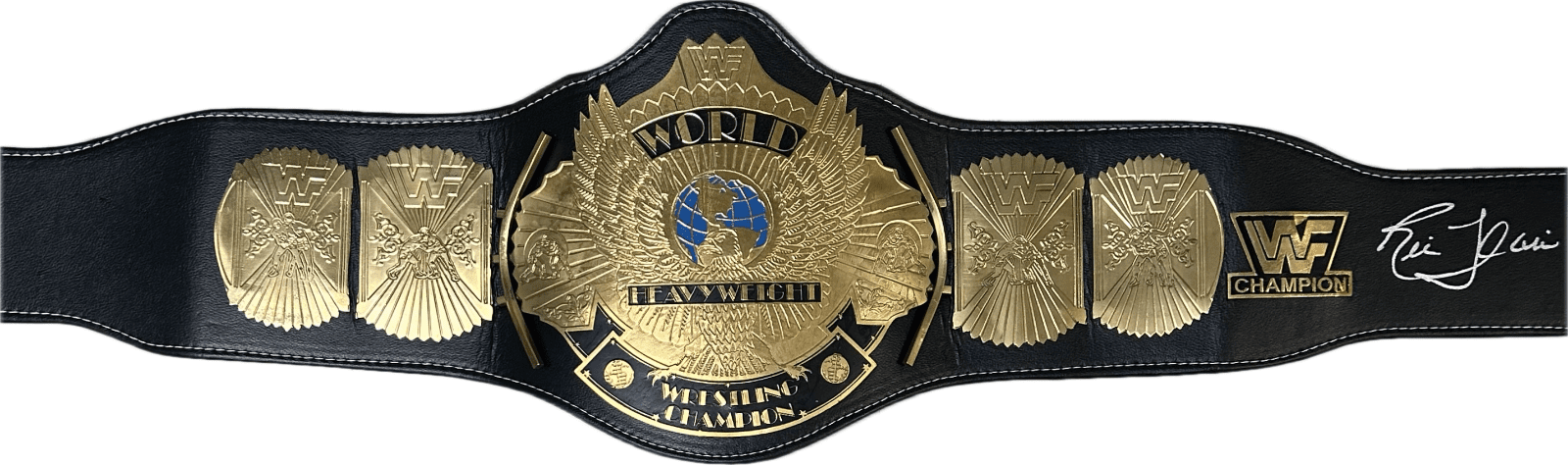 RIC FLAIR AUTOGRAPHED CUSTOM EAGLE BLACK & GOLD BELT JSA SILVER - Image 3