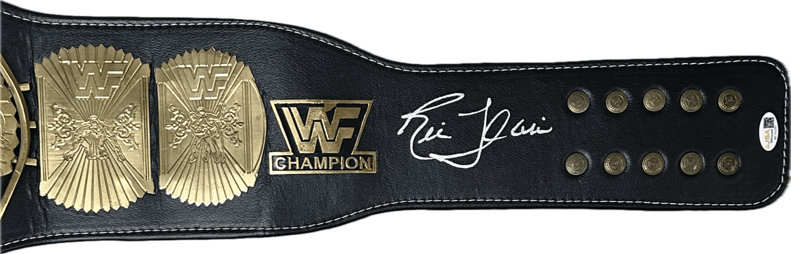 RIC FLAIR AUTOGRAPHED CUSTOM EAGLE BLACK & GOLD BELT JSA SILVER - Image 4