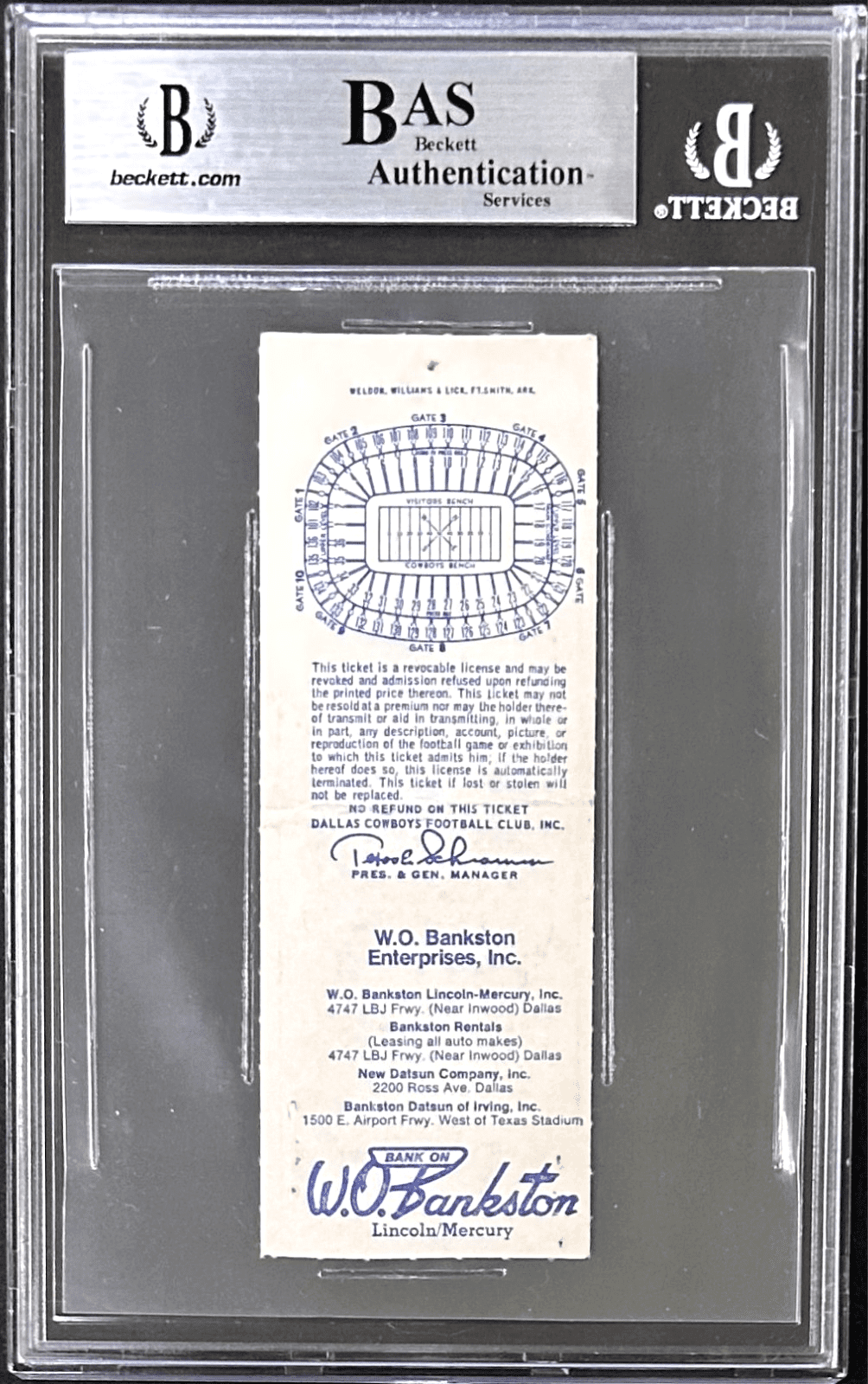 EARL CAMPBELL AUTOGRAPHED OILERS VS COWBOYS TICKET STUB BECKETT - Image 2