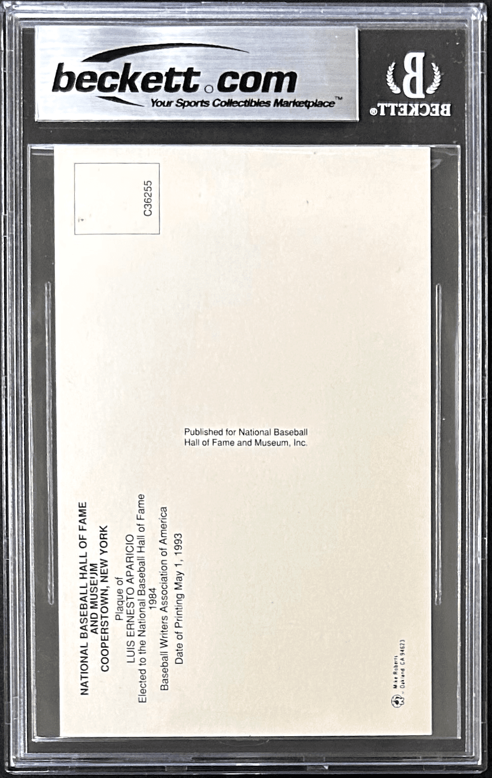 LUIS APARICIO AUTOGRAPHED HALL OF FAME PLAQUE POSTCARD BECKETT 16182979 - Image 2