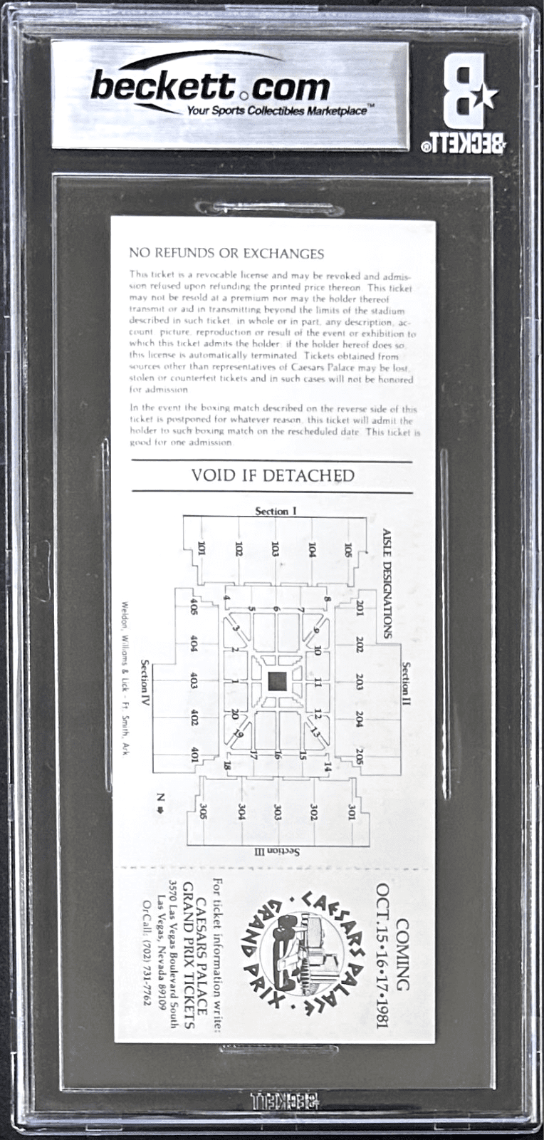 THOMAS HEARNS SUGAR RAY LEONARD SIGNED TICKET LEONARD WINS WBA TITLE BAS 9 BLUE - Image 2