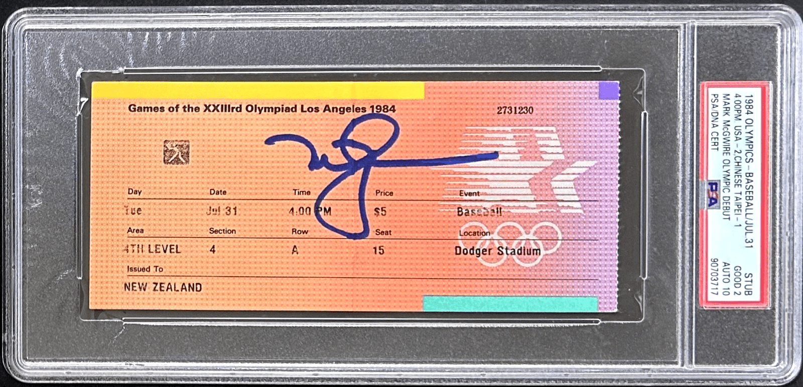 MARK MCGWIRE AUTOGRAPHED 1984 USA OLYMPICS BASEBALL TICKET STUB PSA/DNA GOOD 2