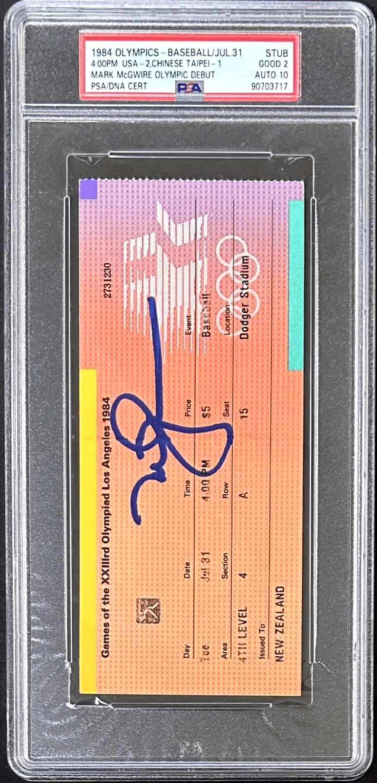 MARK MCGWIRE AUTOGRAPHED 1984 USA OLYMPICS BASEBALL TICKET STUB PSA/DNA GOOD 2 - Image 2