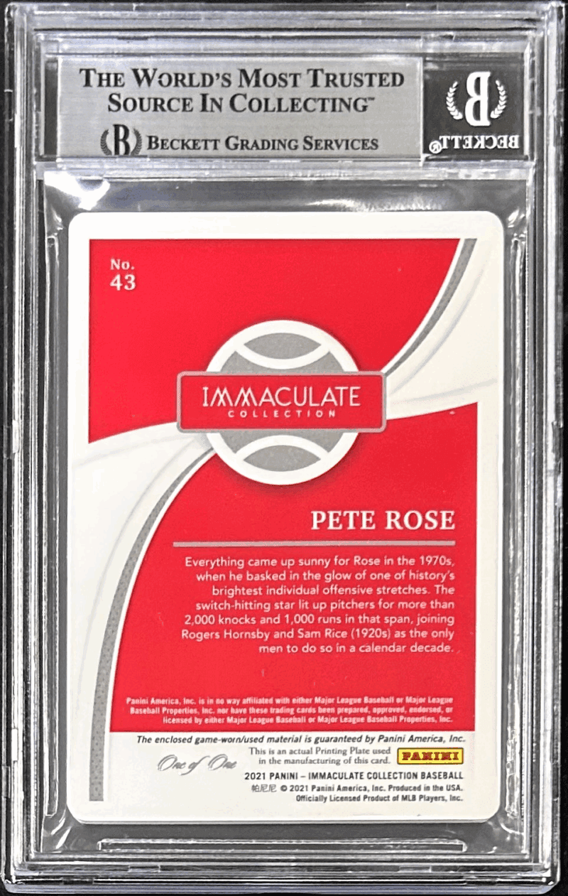 Pete Rose Signed 2021 Immaculate Collection Platinum 1 of 1 Card 43 BAS 16911558 - Image 2