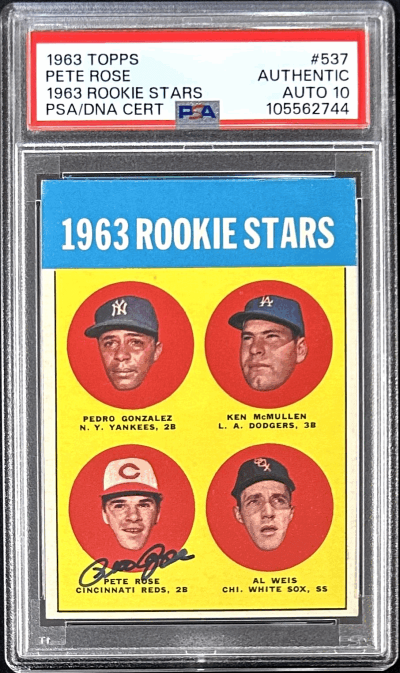 Pete Rose Signed Topps 1963 Rookie Stars Card #537 PSA/DNA 105562744 Auto 10