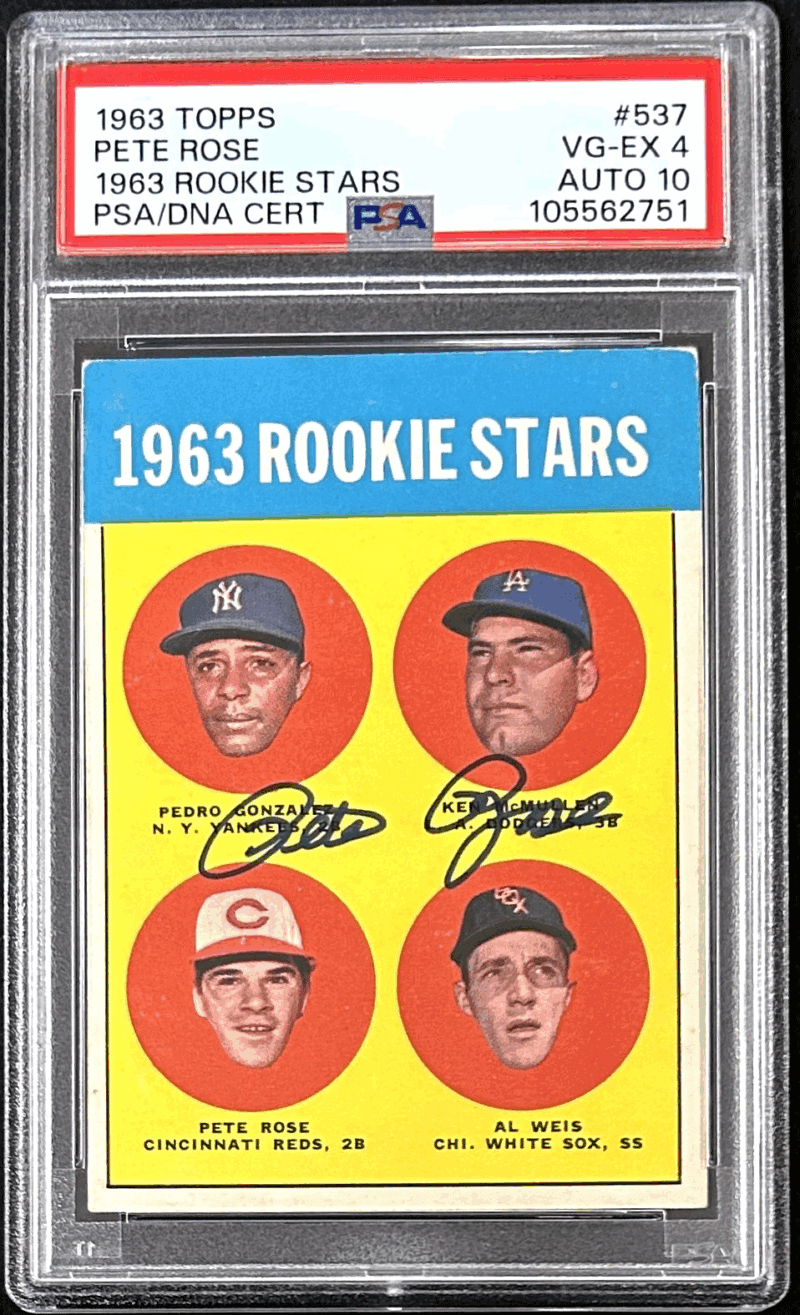 Pete Rose Signed Topps 1963 Rookie Stars Card 537 PSA/DNA 105562752 VG-EX 4