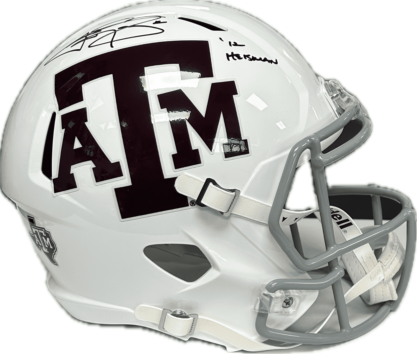 JOHNNY MANZIEL AUTOGRAPHED WHITE A&M SPEED FULL SIZE HELMET JSA '12 HEISMAN