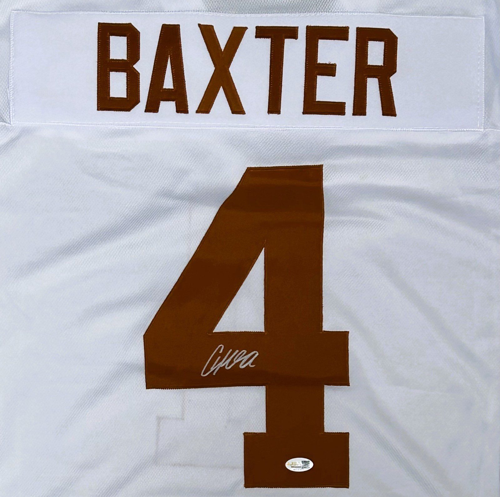 CJ BAXTER AUTOGRAPHED CUSTOM WHITE & BURNT ORANGE JERSEY JSA - Image 3