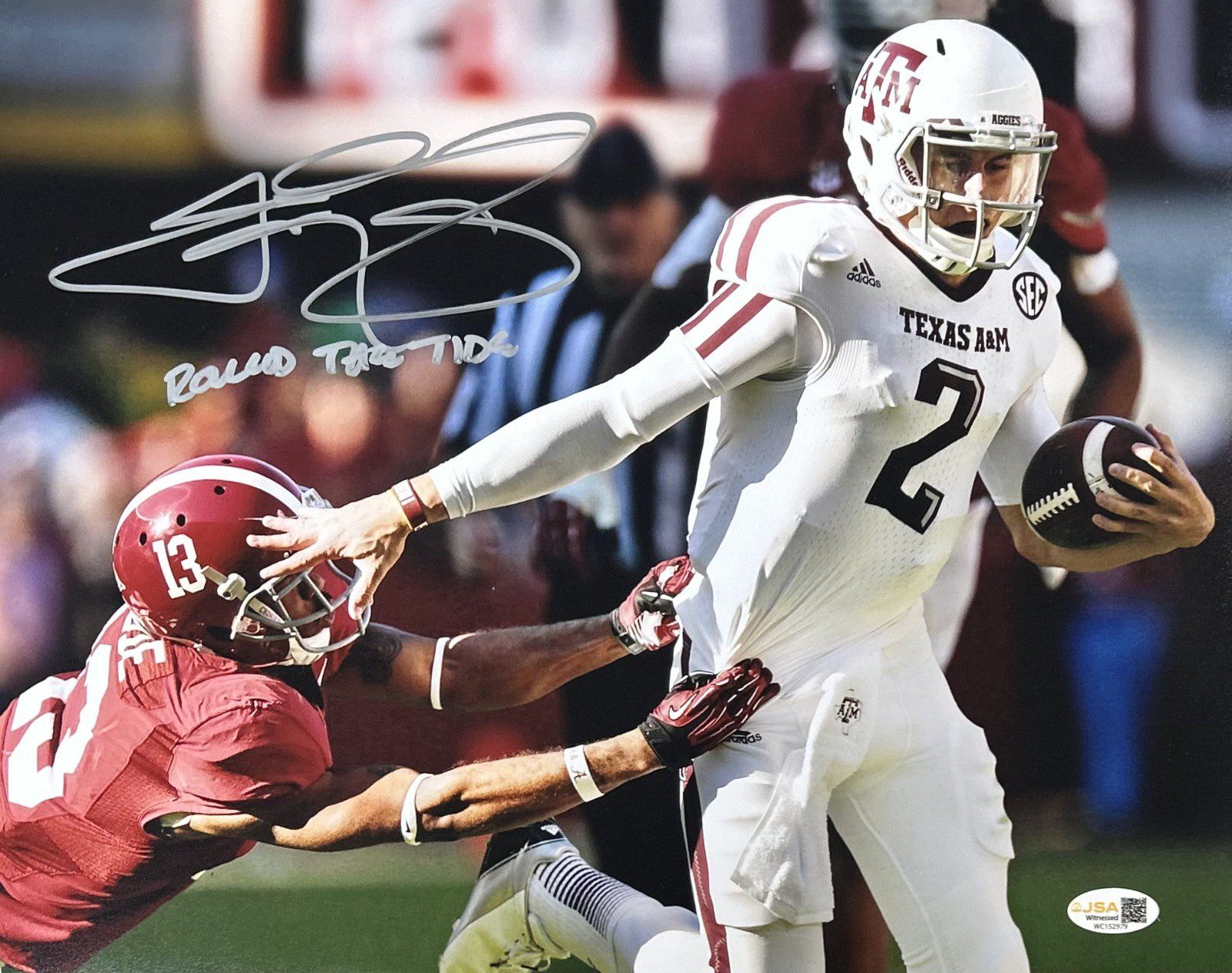 JOHNNY MANZIEL AUTOGRAPHED 11x14 PHOTO JSA TEXAS A&M #3 ROLLED THE TIDE