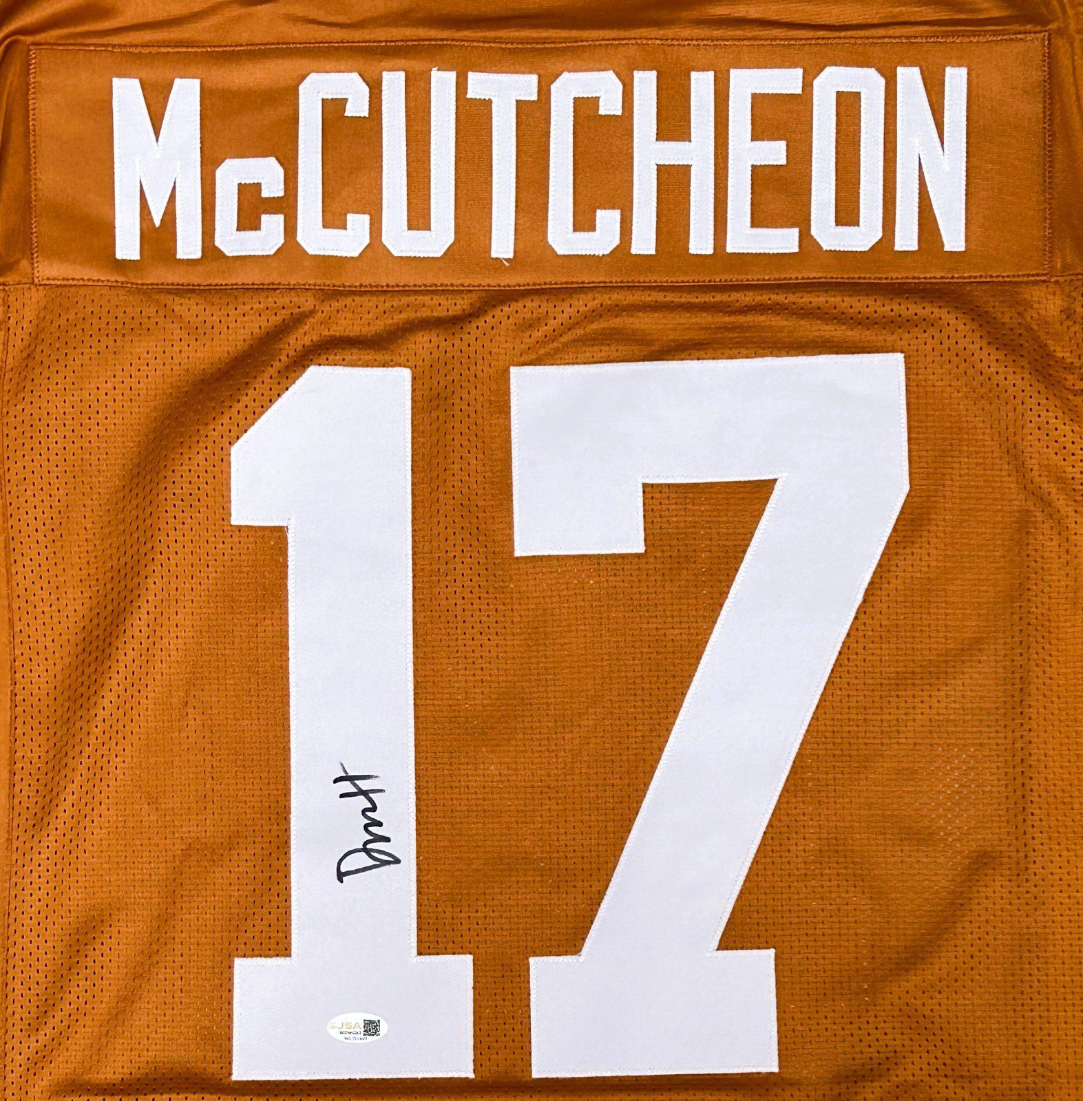 DAYLAN MCCUTCHEON AUTOGRAPHED CUSTOM BURNT ORANGE JERSEY JSA - Image 3