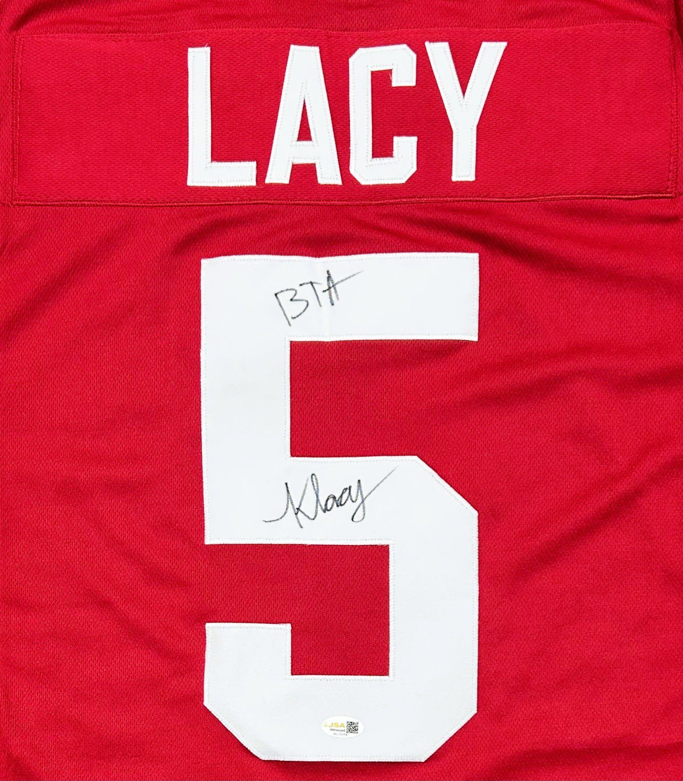 KEWAN LACY SIGNED CUSTOM RED JERSEY JSA BTA - Image 4