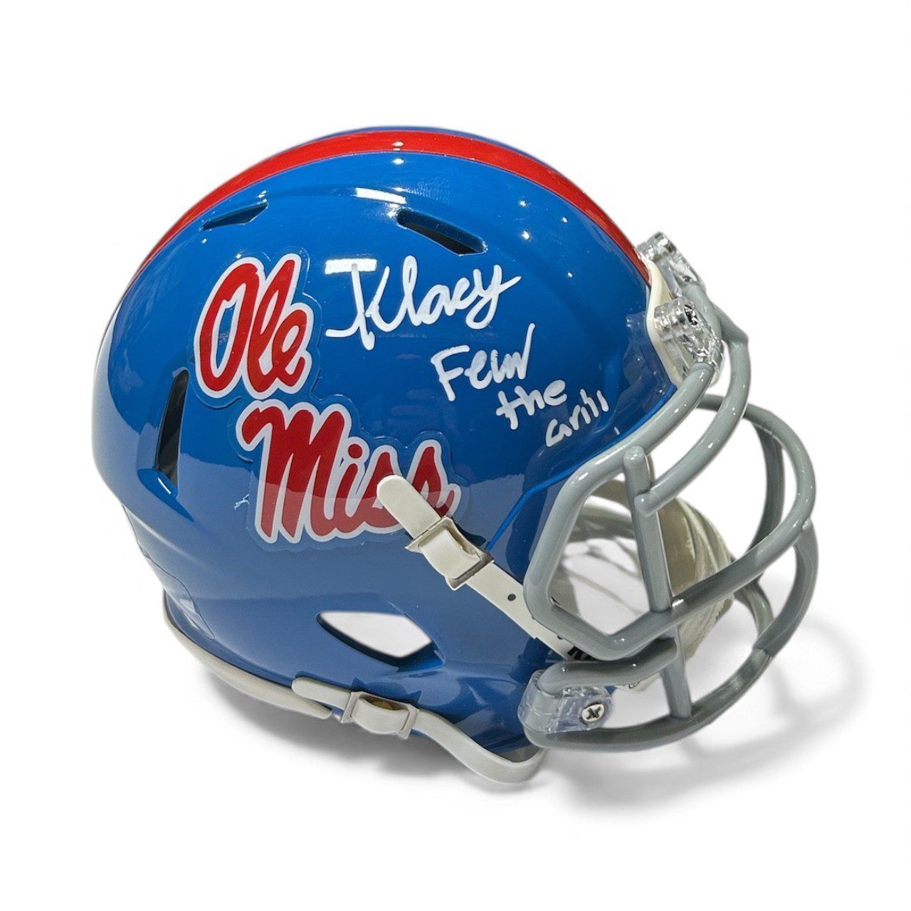 KEWAN LACY AUTOGRAPHED POWDER BLUE OLE MISS SPEED MINI HELMET JSA FEER THE GRILL