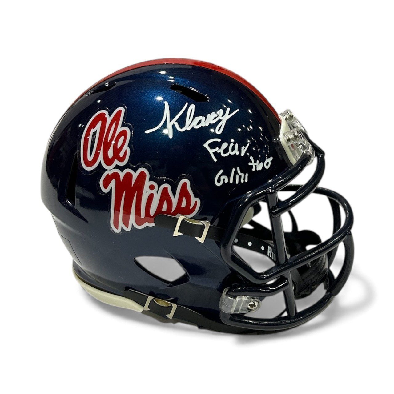 KEWAN LACY AUTOGRAPHED BLUE OLE MISS SPEED MINI HELMET JSA FEAR THE GRILL