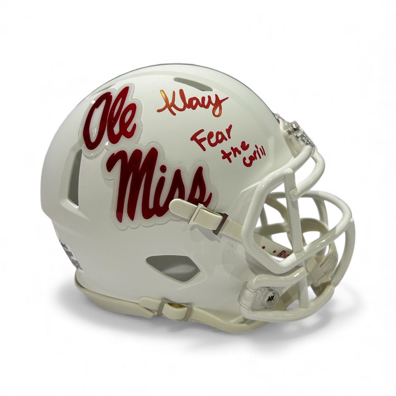 KEWAN LACY AUTOGRAPHED WHITE OLE MISS SPEED MINI HELMET JSA FEAR THE GRILL