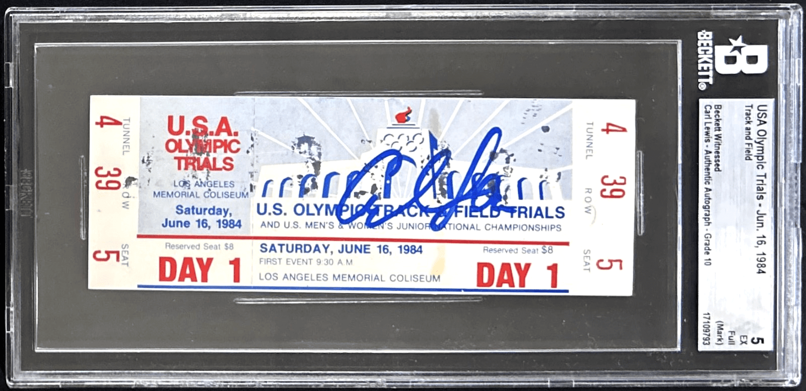 CARL LEWIS AUTOGRAPHED 1984 USA OLYMPICS TRIALS DAY 1 TICKET STUB BAS 17109793