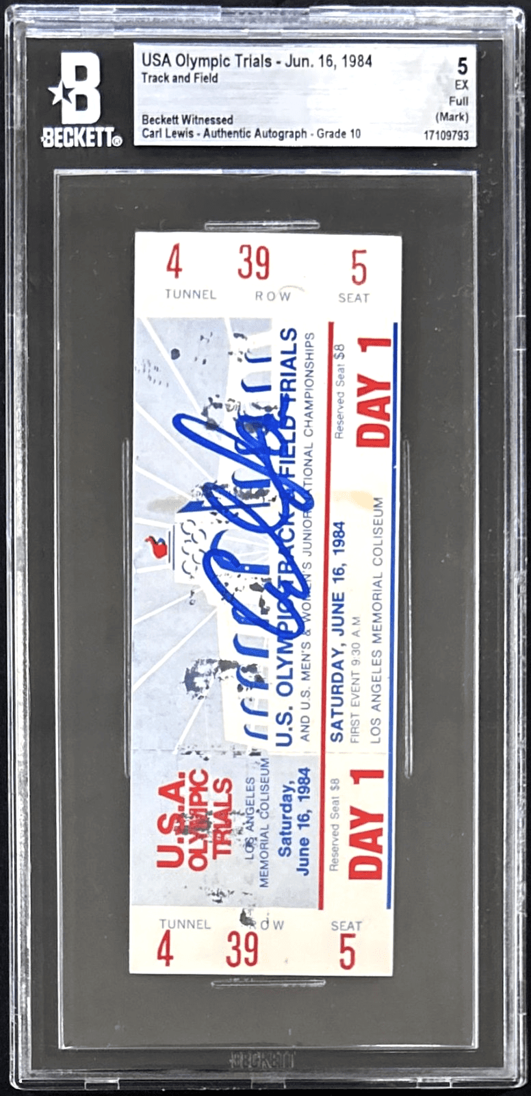 CARL LEWIS AUTOGRAPHED 1984 USA OLYMPICS TRIALS DAY 1 TICKET STUB BAS 17109793 - Image 2