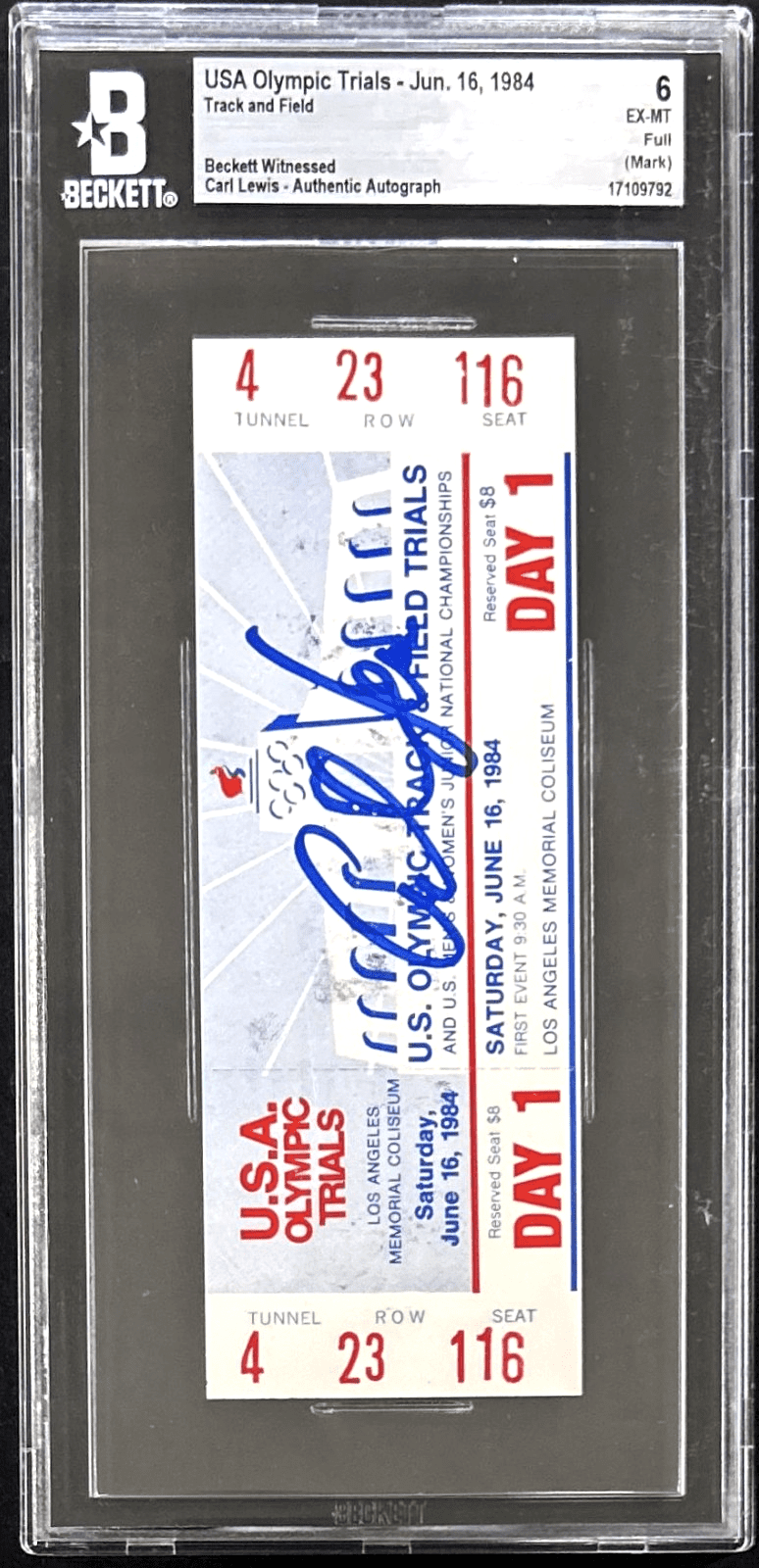 CARL LEWIS AUTOGRAPHED 1984 USA OLYMPICS TRIALS DAY 1 TICKET STUB BAS 17109792 - Image 2