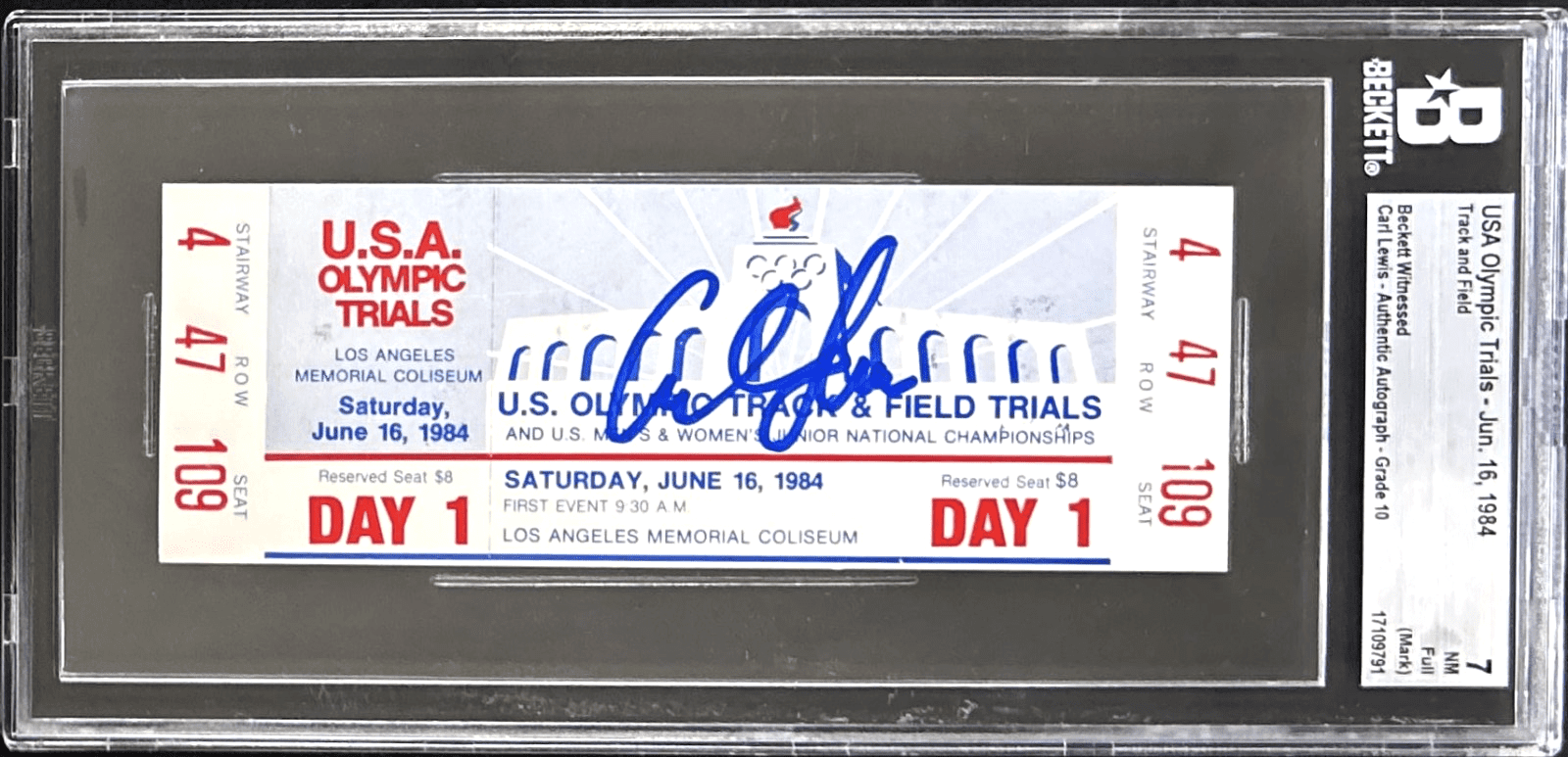 CARL LEWIS AUTOGRAPHED 1984 USA OLYMPICS TRIALS DAY 1 TICKET STUB BAS 17109791
