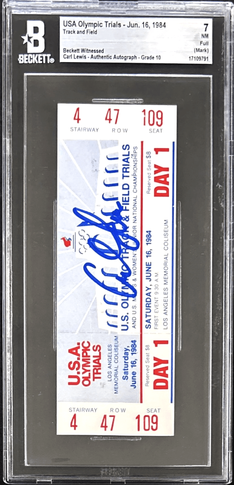 CARL LEWIS AUTOGRAPHED 1984 USA OLYMPICS TRIALS DAY 1 TICKET STUB BAS 17109791 - Image 2